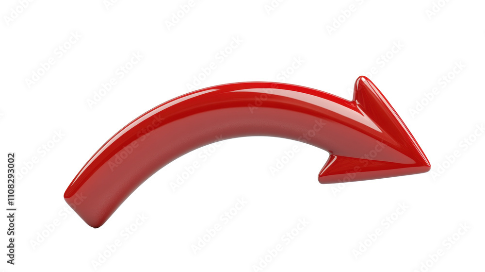 Aufkleber a shiny red 3d arrow curving dynamically against a plain white background, symbolizing direction or 