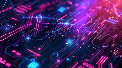 Obraz premium Abstract Circuit Board Background with Neon Lights