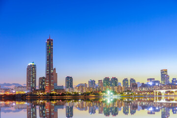  twilight at Seoul City Han river South Korea