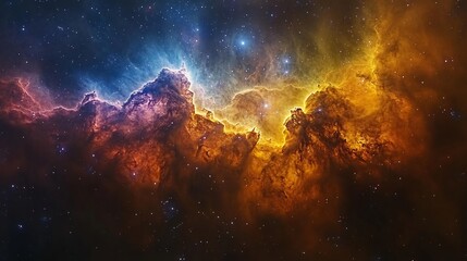 Closeup of a nebula with vivid colors and intricate dust lanes