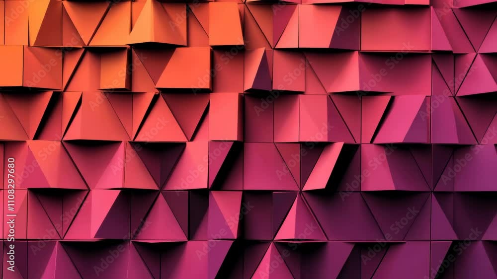 Poster modern abstract design featuring a vibrant geometric pattern with orange and pink tones in a three-d