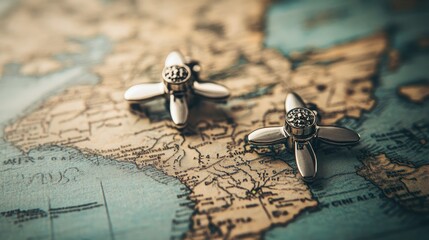 Elegant Silver Flower Earrings on Map Background for Travel Lovers