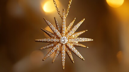 Shimmering gold star pendant with sparkling diamonds, elegant jewelry.