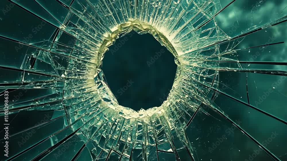 Poster unique view of a shattered glass surface showcasing intricate patterns and texture details