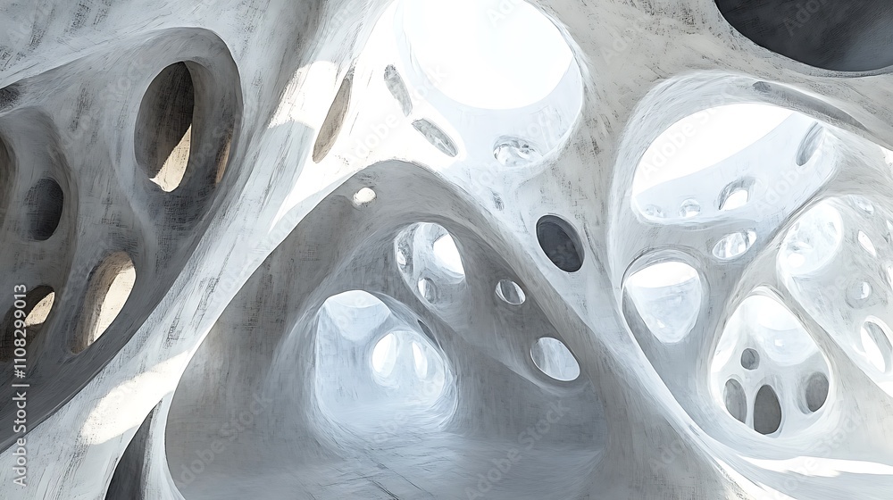 Poster abstract cave-like structure with irregular openings and white walls