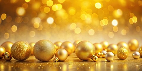 A Festive Arrangement of Shimmering Gold Christmas Ornaments, Bathed in a Warm Glow of Festive Lights