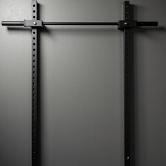 Black metal squat rack against gray wall