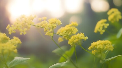 Golden Yellow Flowers Blooming In Soft Sunlight
