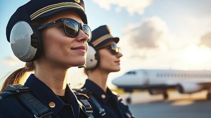 Close-up of airline security personnel managing airport operations and environment
