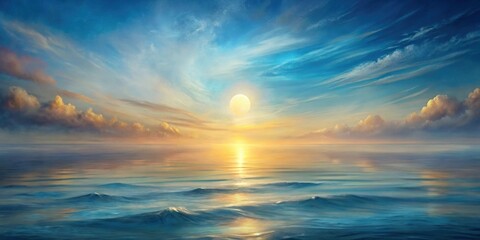 Fototapeta premium A Serene Sunset Over the Horizon, Where the Golden Sunbeams Kiss the Rippling Waves of the Ocean