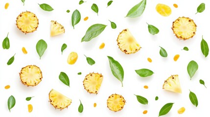 Tropical pineapple and fresh basil arrangement kitchen food photography bright aesthetic appeal