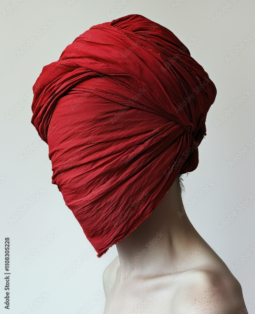 Aufkleber abstract art portrait of a model with a red fabric head wrap, showcasing a minimalist design and emp