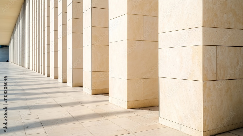 Poster modern architecture features long columns and shadows highlighting the design on a sunny day