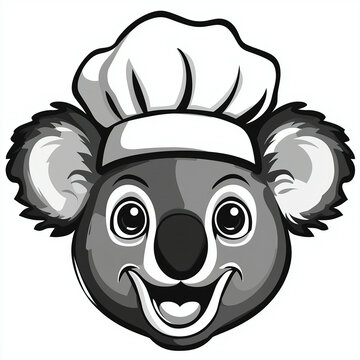 Happy chef koala head mascot animal logo vector illustration