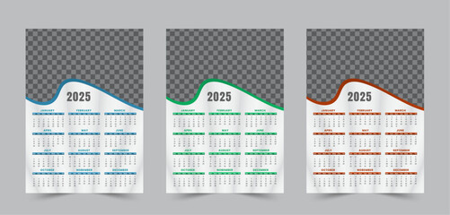 2025 wall calendar template, One page wall calendar design for 2025, Corporate design planner template, minimalist style vector design