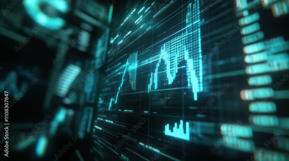 Aufkleber a computer screen shows a graph of stock prices