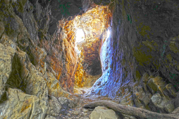 Lighting hole in the cave landscape