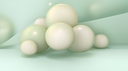 Pale Green Background With Several Spheres Arranged As A Cluster