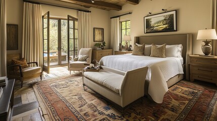 A master bedroom with a warm and inviting atmosphere  