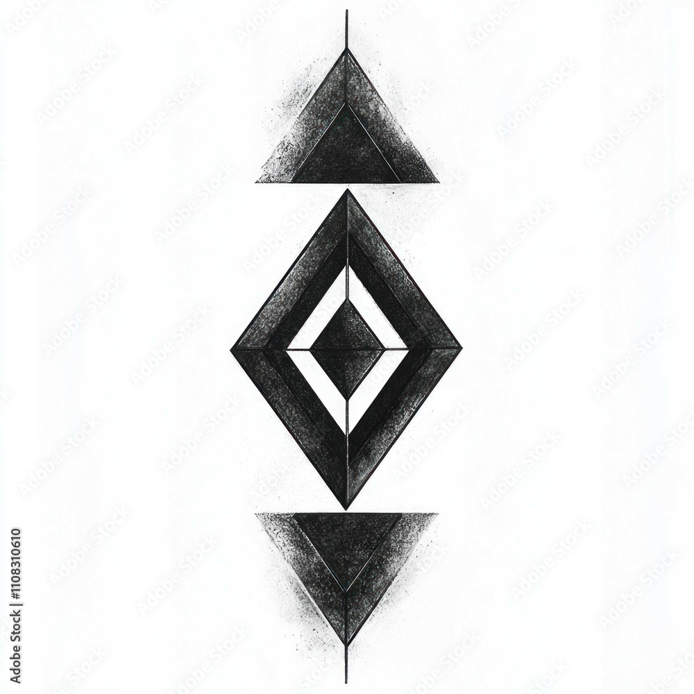 Poster abstract black and white geometric shapes creating a visually striking pattern on a minimalist backg