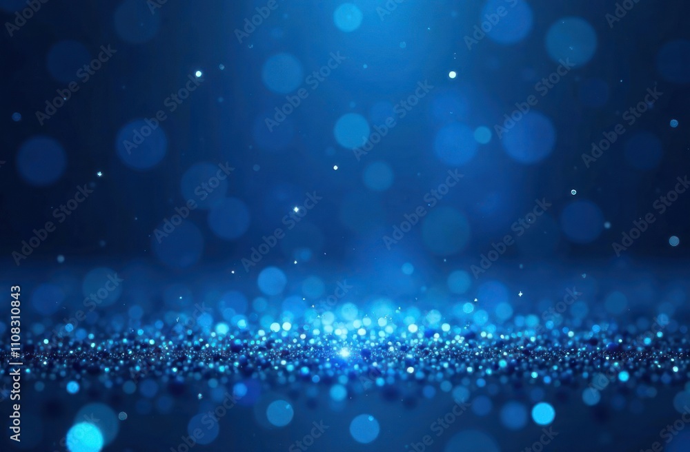 Poster abstract background with glittering blue particles and shining lights with bokeh effect. minimalist 