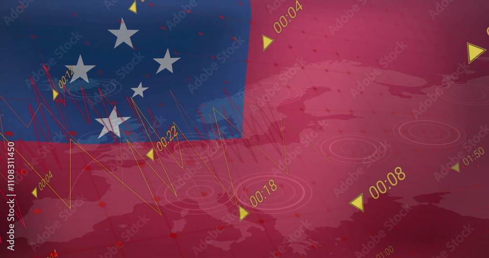 Poster flag of samoa and time markers image over red map background