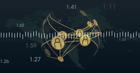 Global network connections and data visualization image over world map
