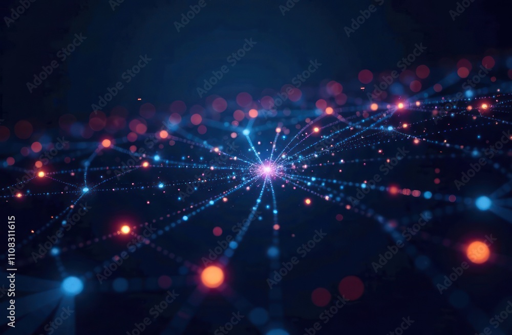 Aufkleber tech and futuristic design: bright interconnected holographic lines and shapes forming abstract web 