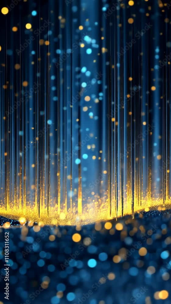 Poster light particles create a mesmerizing effect in a dark, blue-toned environment during a nighttime atm