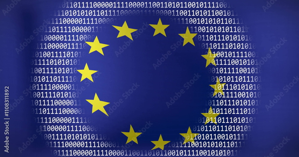 Poster european union flag with binary code image surrounding it