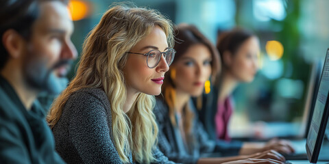 people man and woman data analysts working together with data chart at computer