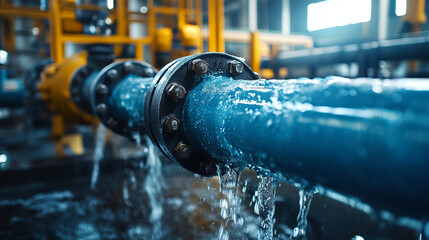 Water pipes tested for leaks, showcasing industrial infrastructure and flow