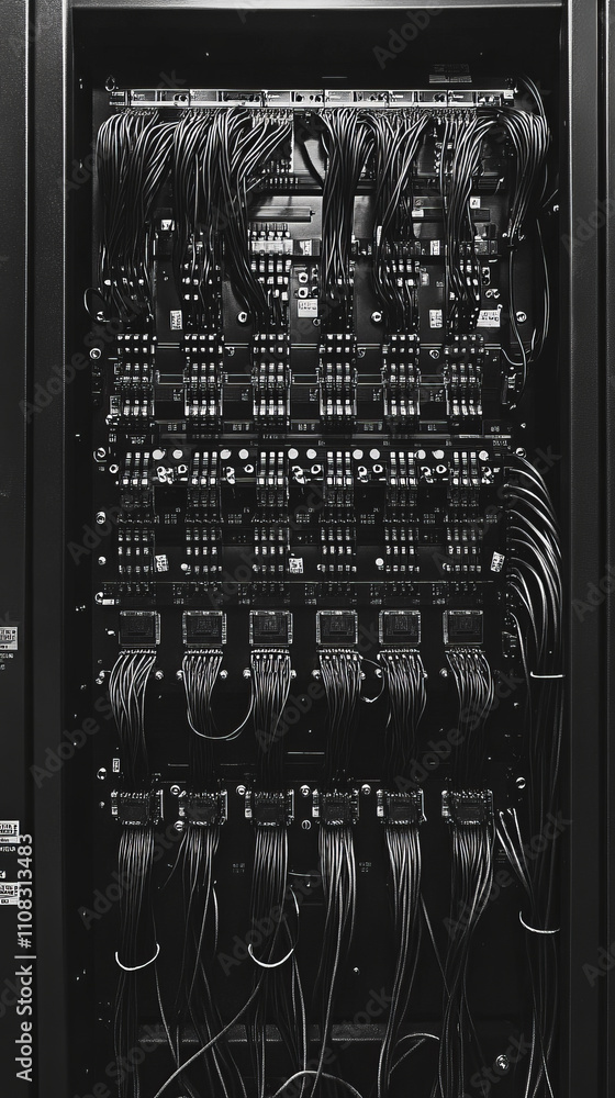 Poster neatly organized electrical wires in control panel showcase efficiency and order