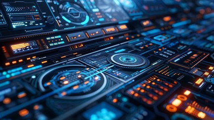 Fototapeta premium Futuristic Tech Interface with Blue and Orange Lights