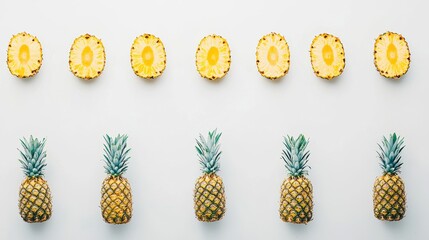 Slicing fresh pineapples bright and clean kitchen counter food photography for healthy eating
