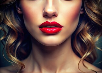 Fototapeta premium Close-up Lips, Sensual Woman's Mouth, High-Definition Lip Photography, Beautiful Female Lips, Red Lips Makeup
