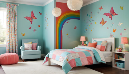 Fun and Bright Girl's Bedroom with Colorful Themed Bedding