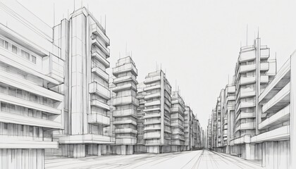 white background Modern Architecture building construction perspective design, building sketch line drawing