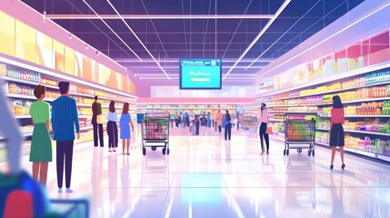 Obraz premium Supermarket Shopping Experience: A Modern Retail Interior