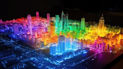 Fototapeta premium Vibrant Neon Cityscape Model Display