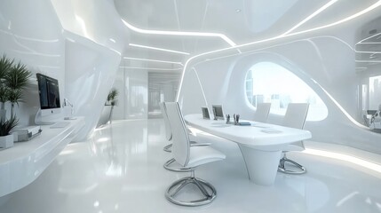 Modern Sleek Office Interior with Futuristic Design