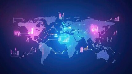 Obraz premium Digital World Map with Data Visualization Elements