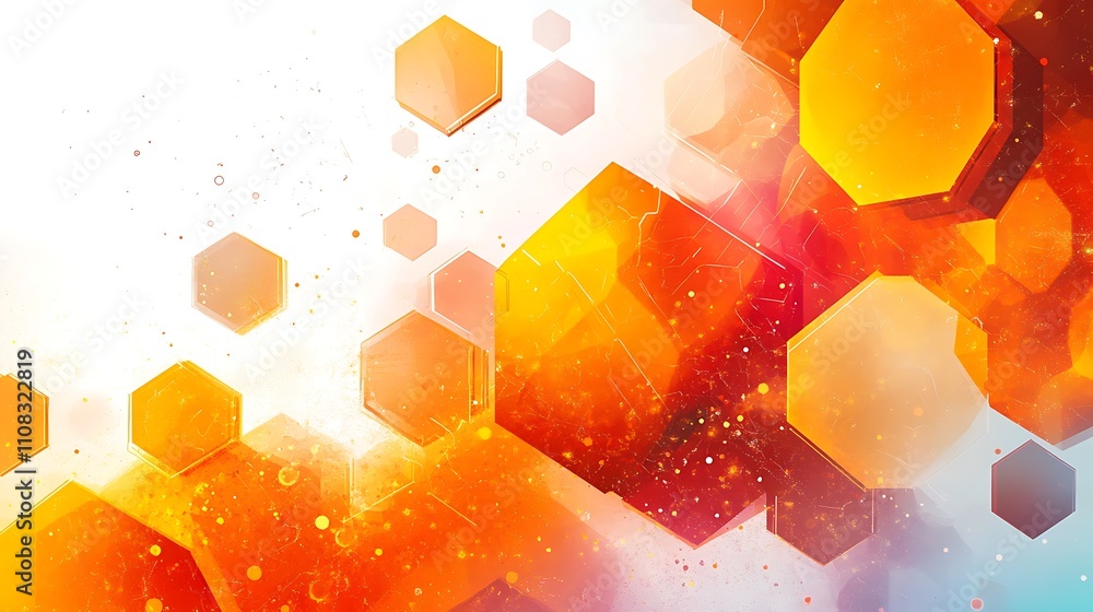 Poster abstract hexagonal pattern in vibrant orange and white