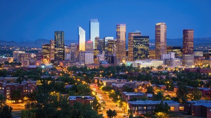Obraz premium Stunning Denver Skyline at Twilight with City Lights