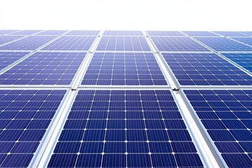 Obraz premium Close-Up of Modern Solar Photovoltaic Panels with Clear Sky Background