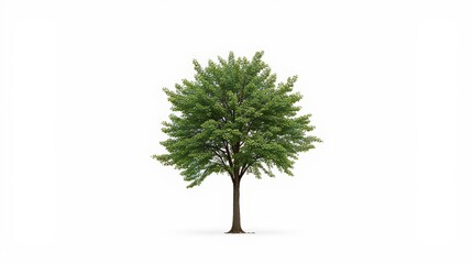 Solitary Green Tree on White Background