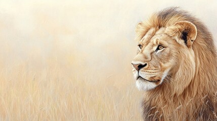 Obraz premium A lion is standing in a field of tall grass