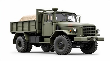 Obraz premium Isolated Army Truck on White Background