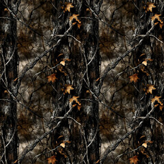Moody and Mysterious Dark Woodsy Fall Background with Camo Pattern, Perfect for Autumn Themes. Seamless Repeatable Background