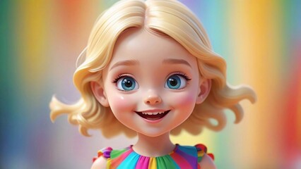 Fototapeta premium A smiling young girl with blonde hair and blue eyes in front of a colorful background.